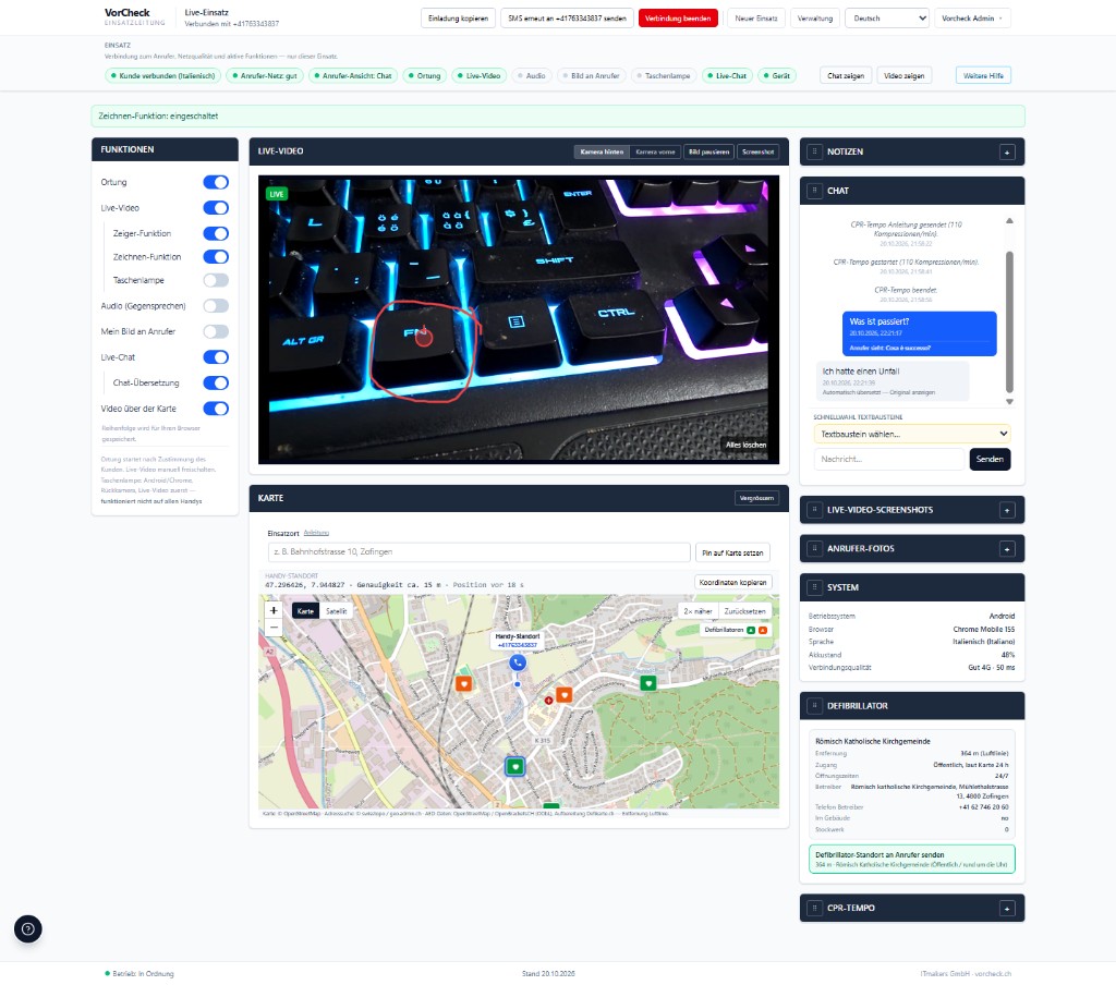 VorCheck: Karte, Live-Video und Chat in einer Ansicht
